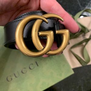 Authentic Gucci Leather Belt with Double G Buckle